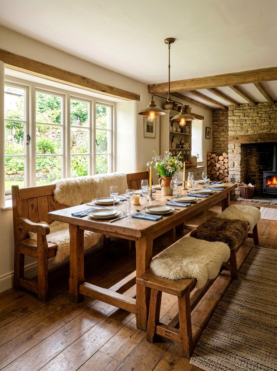 Rustic Dining Bench - 30 cottage home decor ideas