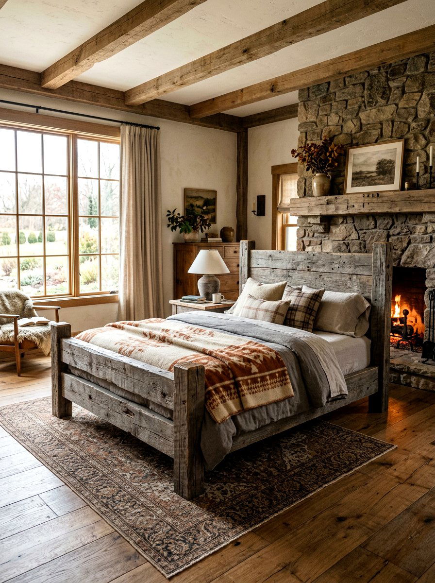 Rustic Distressed Wood Bed - 30 platform bed ideas