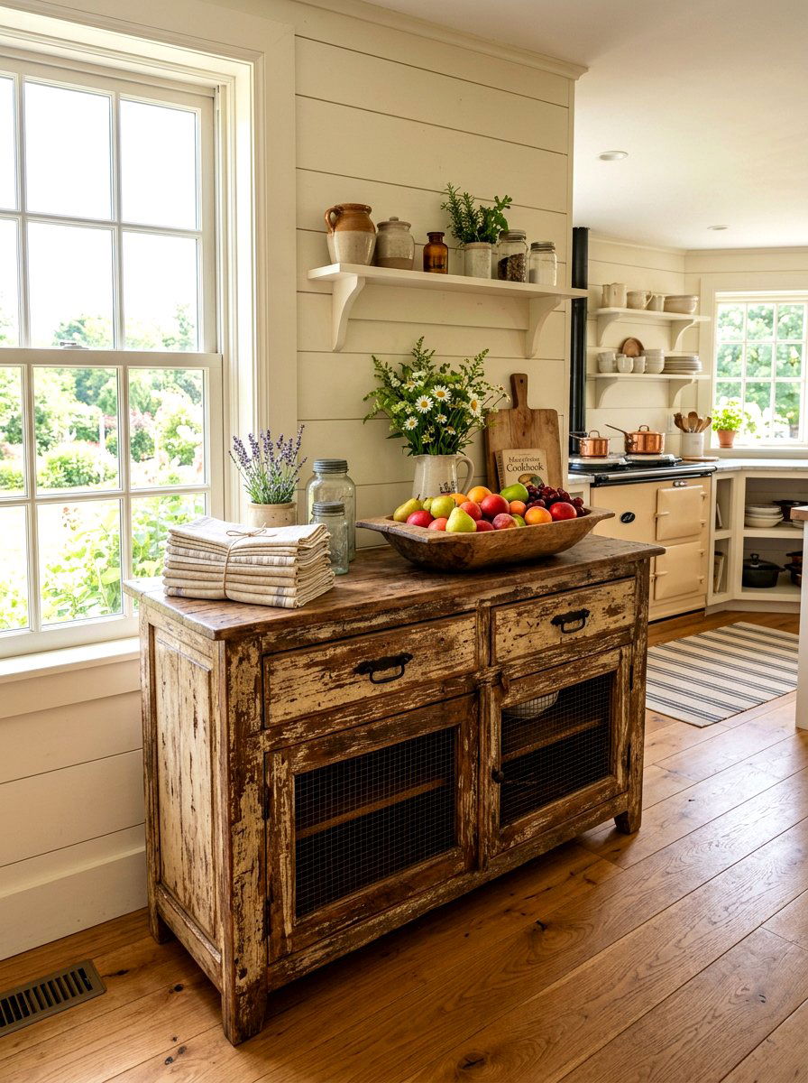 Rustic Distressed Wood Buffet - 30 freestanding kitchen cabinet ideas