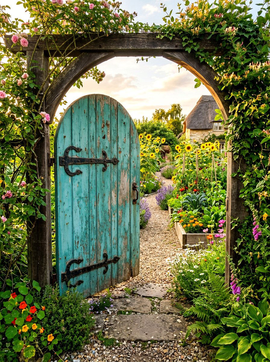 Rustic Door Garden Gate - 30 repurposed garden decor ideas