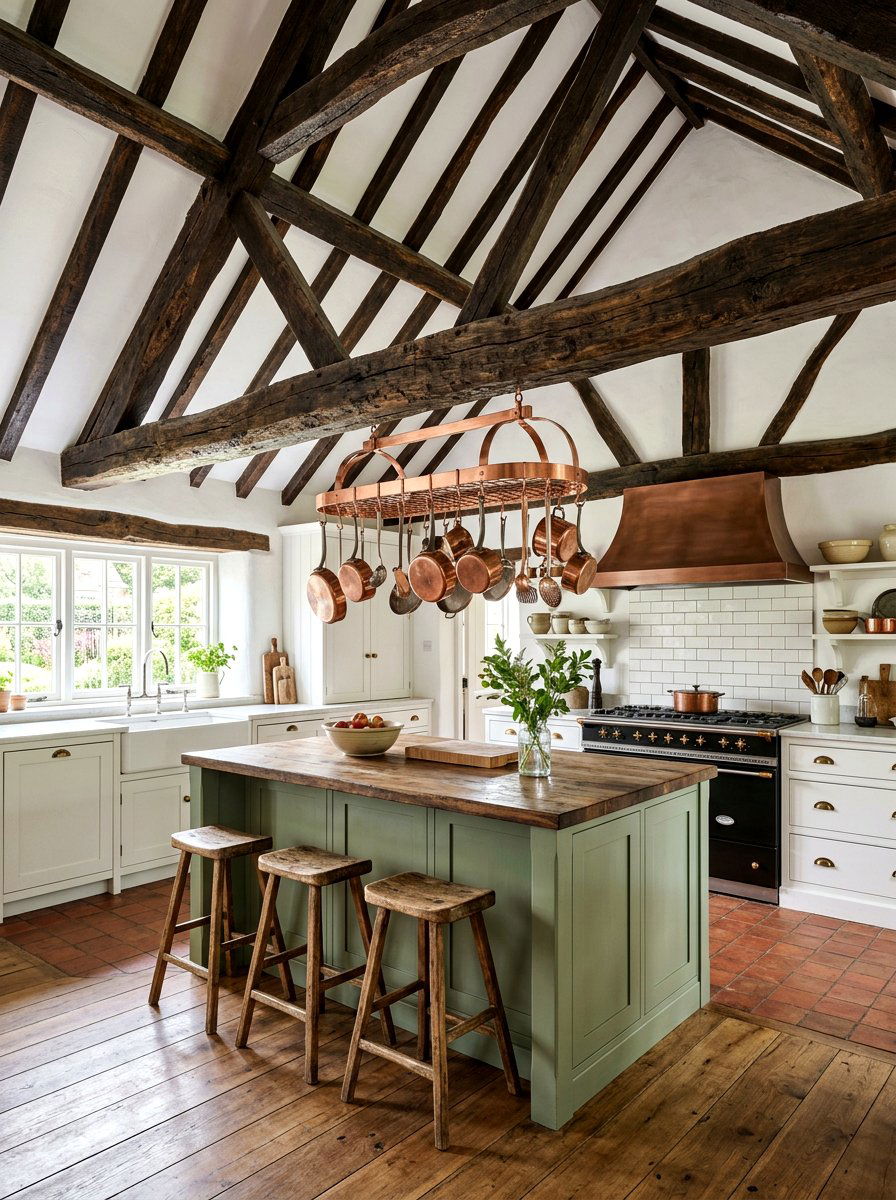 Rustic Exposed Ceiling Beams - 30 cabbagecore kitchen ideas