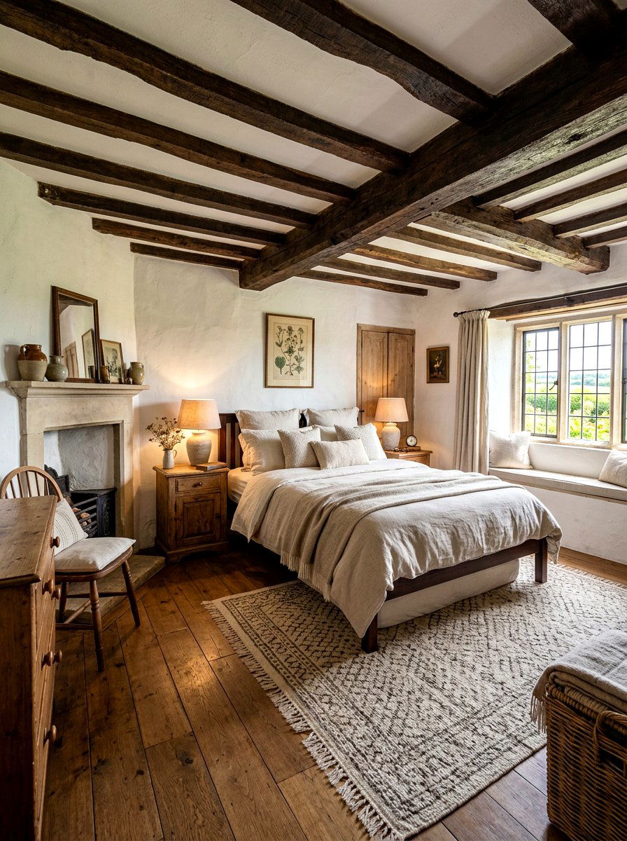 Rustic Exposed Wood Beam - 30 storybook bedroom ideas