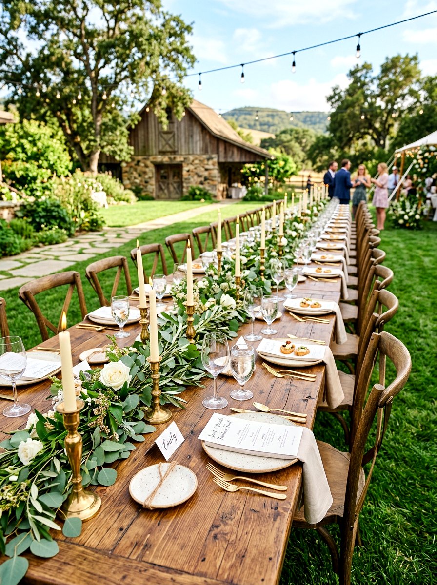 Rustic Farm Table Setting - 30 backyard wedding decor ideas