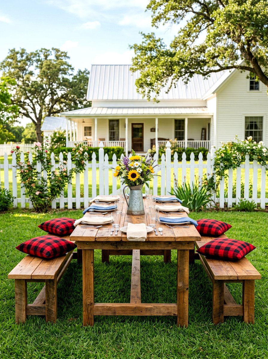 Rustic Farm Table With Benches - 30 farmhouse outdoor table ideas