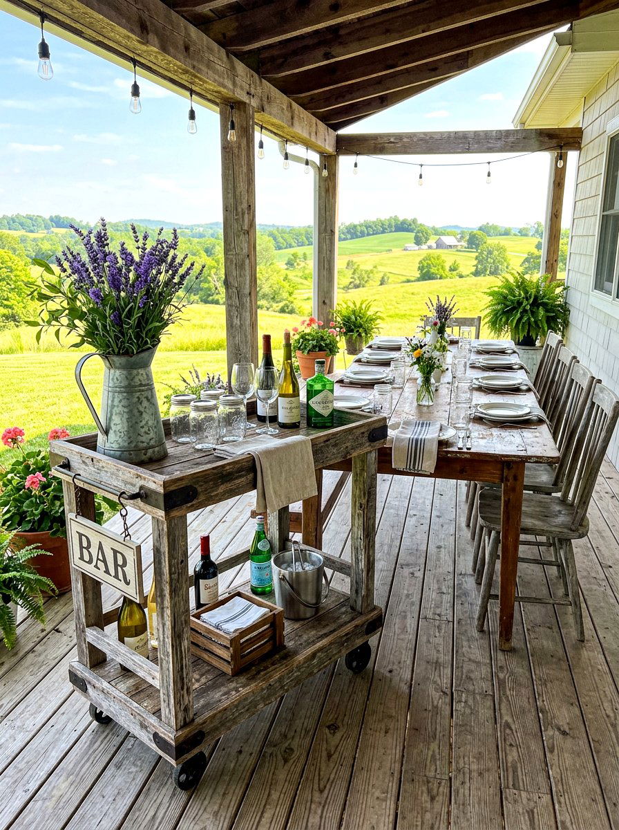 Rustic Farmhouse Bar Cart - 30 outdoor bar cart ideas