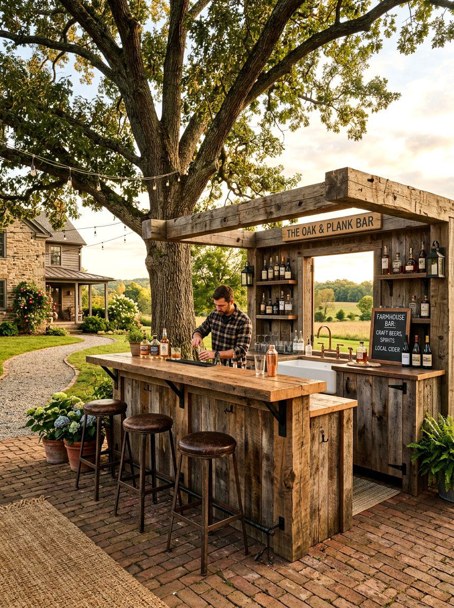 Rustic Farmhouse Bar - 30 outdoor bar ideas