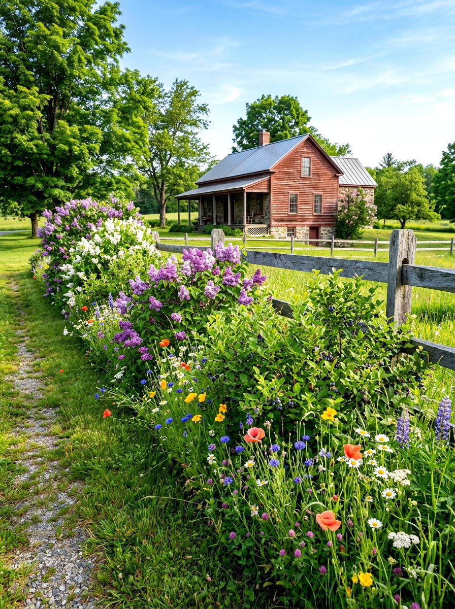 Rustic Farmhouse Border - 30 layered hedge front yard ideas