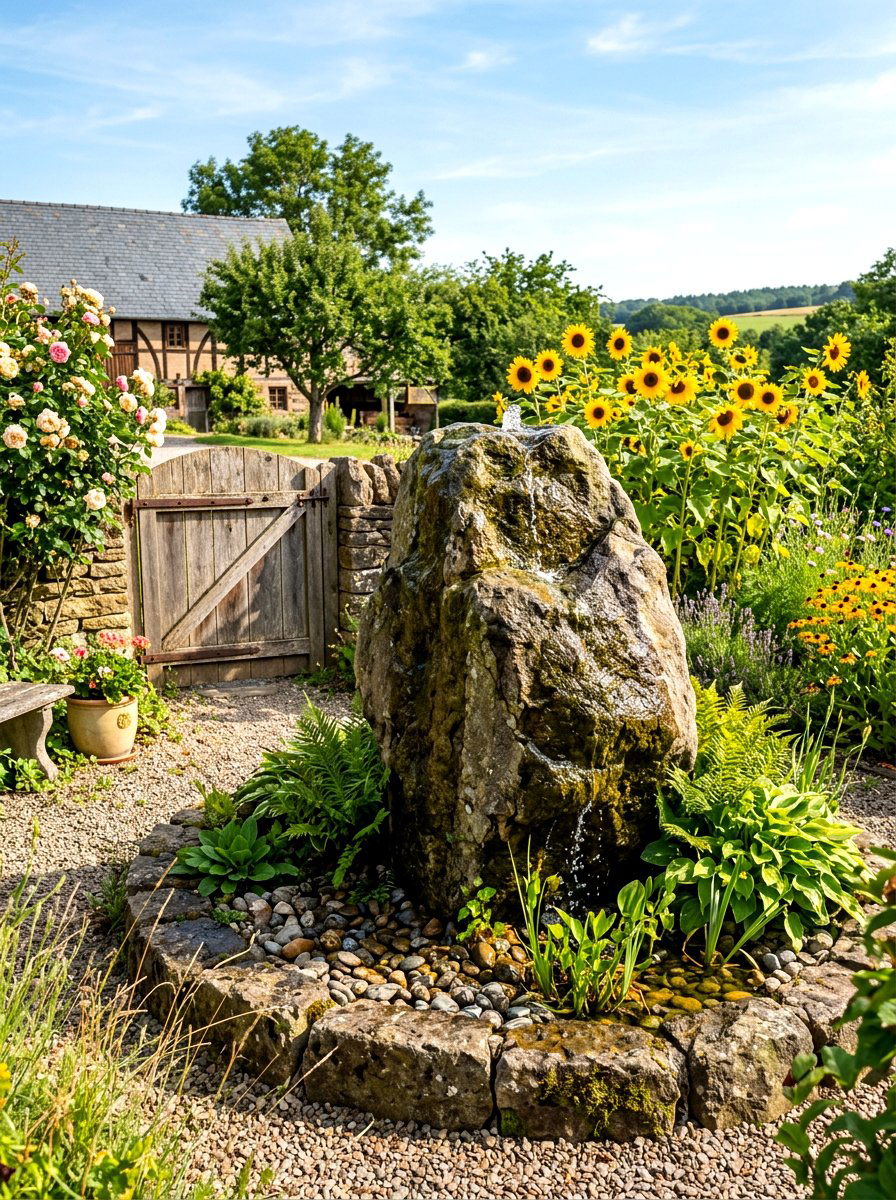Rustic Farmhouse Boulder - 30 bubbling rock fountain ideas