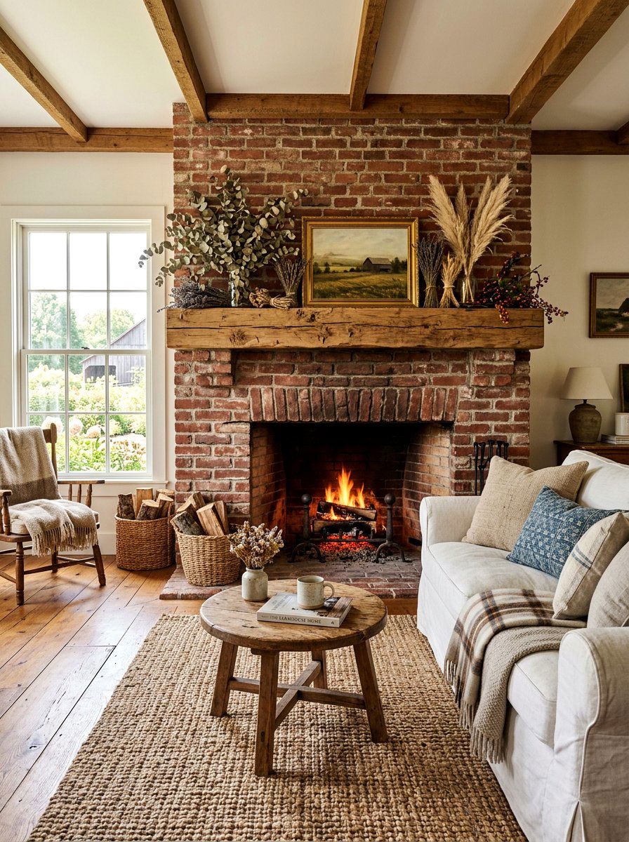 Rustic Farmhouse Brick Fireplace - 30 brick fireplace ideas