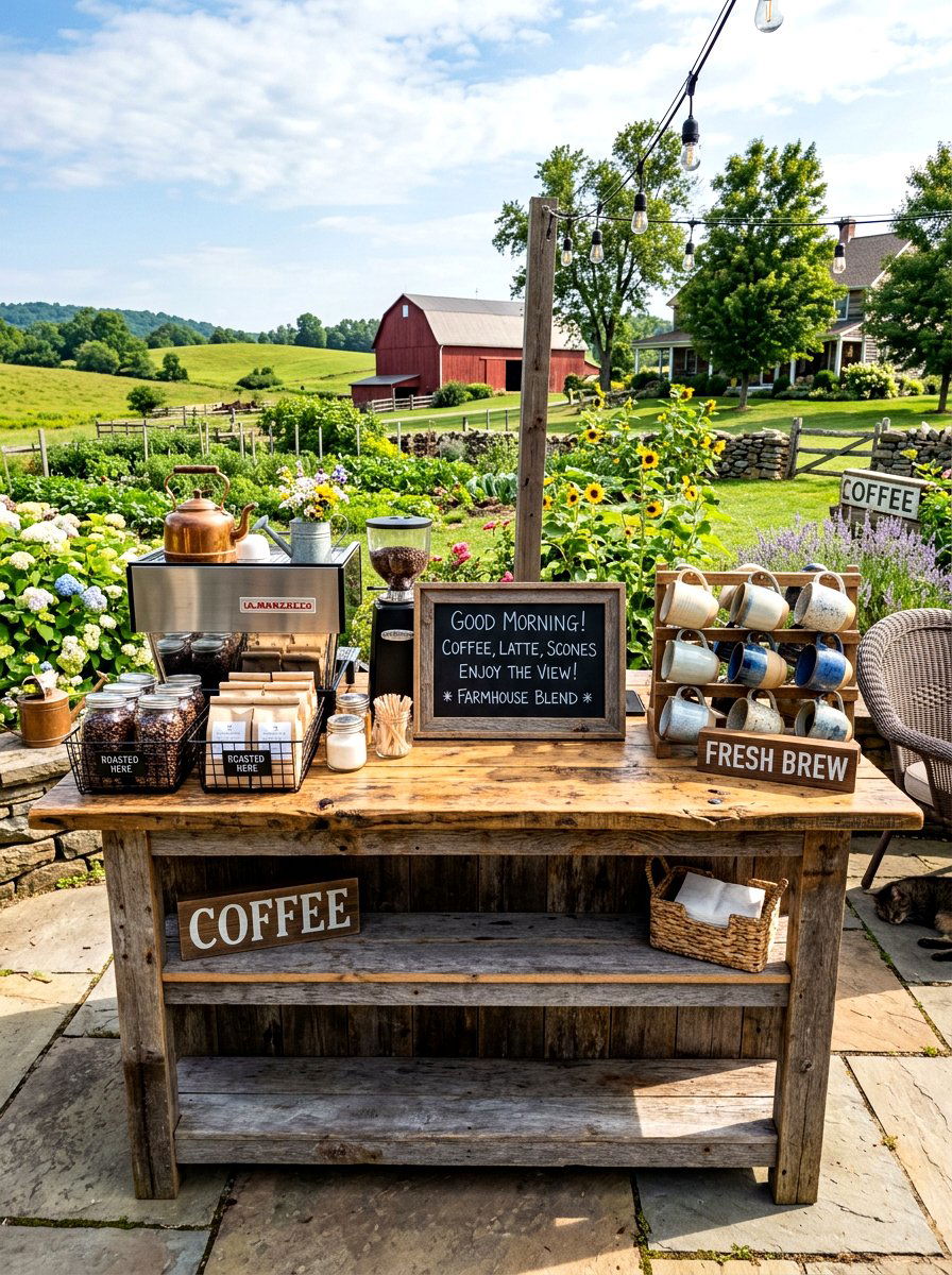 Rustic Farmhouse Coffee Bar - 30 home cafe ideas