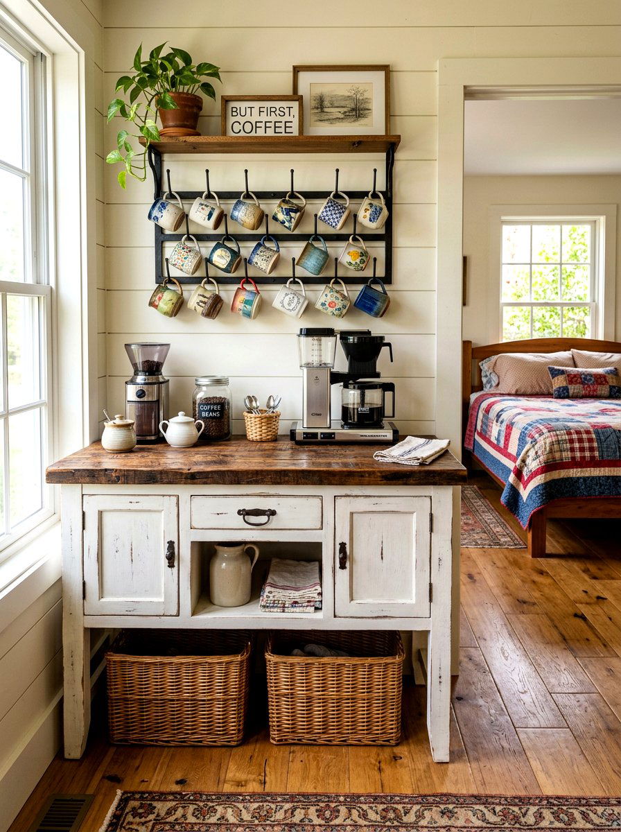 Rustic Farmhouse Coffee Corner - 30 bedroom coffee corner ideas
