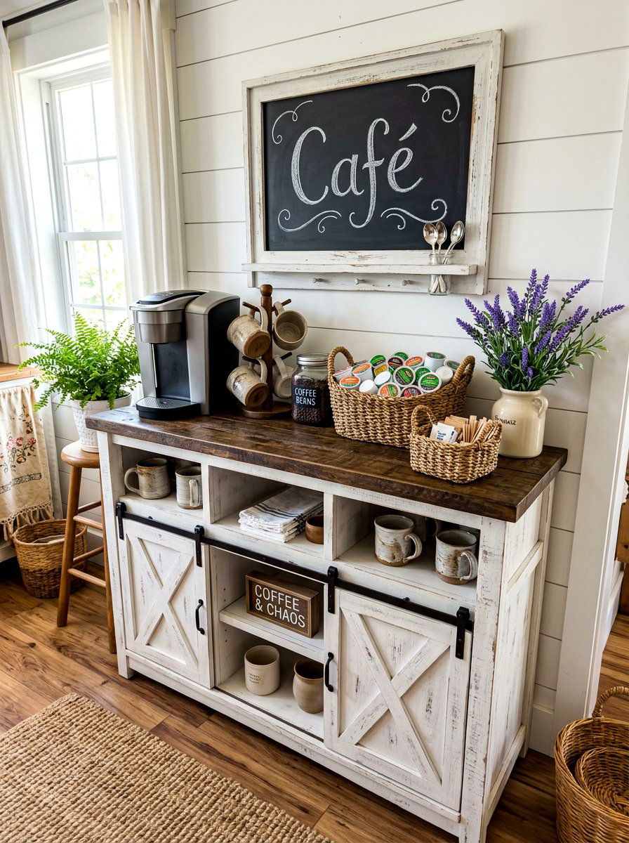 Rustic Farmhouse Coffee Stand - 30 coffee cart apartment ideas