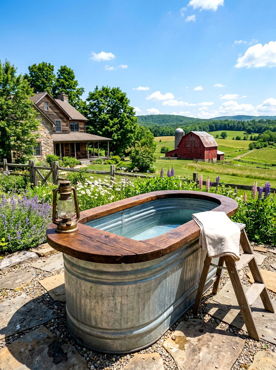 Rustic Farmhouse Cold Plunge - 30 cold plunge patio ideas