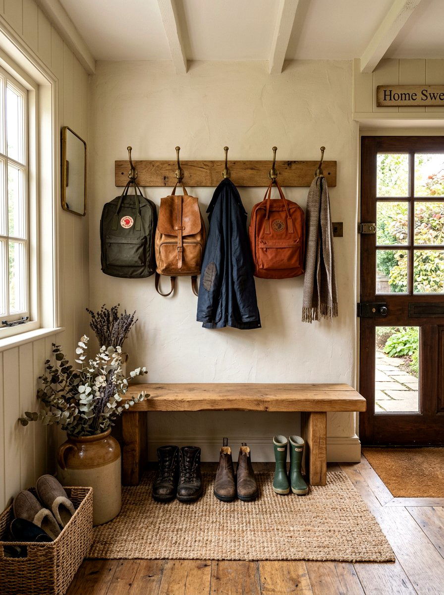 Rustic Farmhouse Entryway - 30 backpack drop zone ideas
