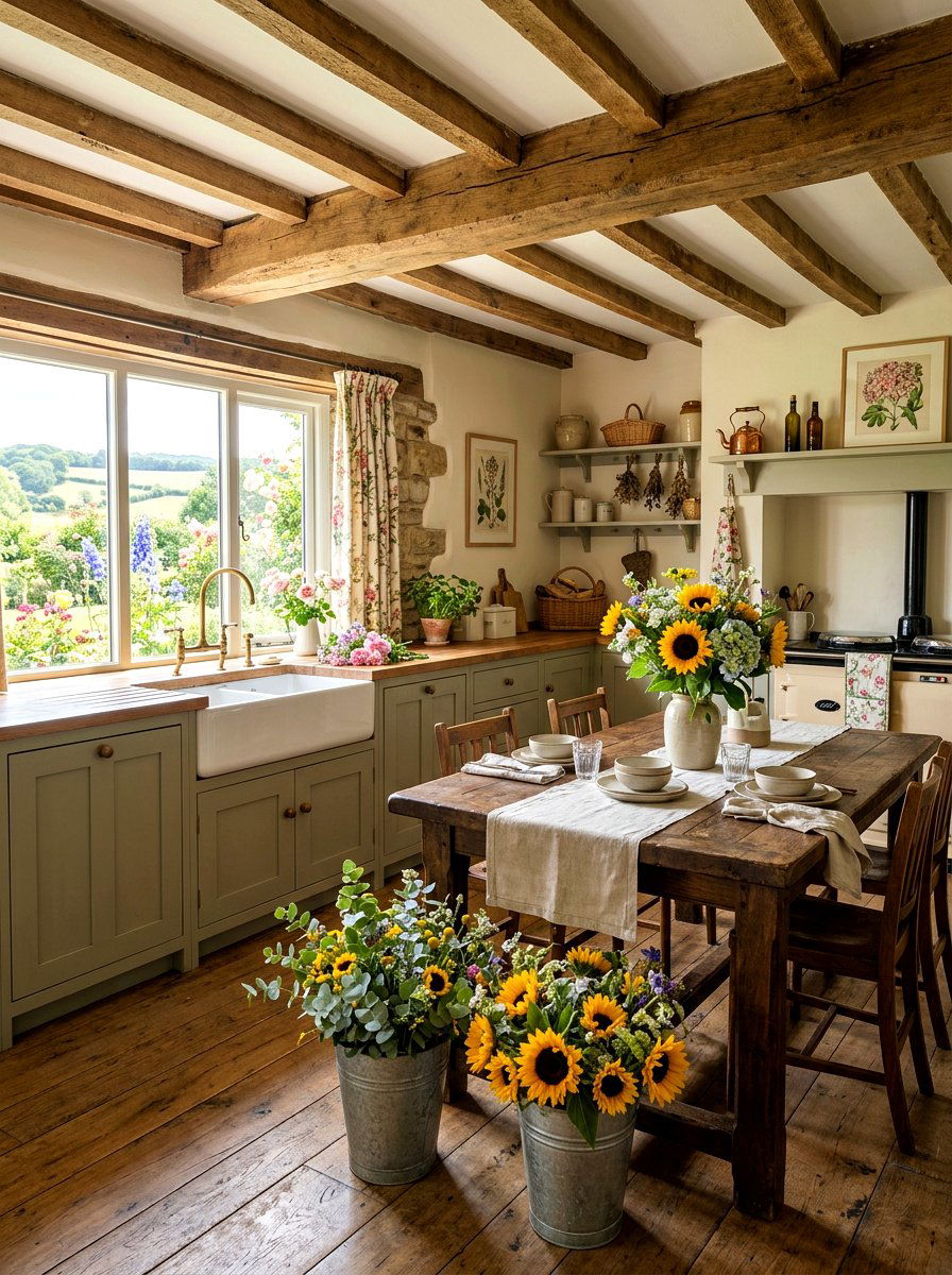 Rustic Farmhouse Floral Kitchen - 30 flower market kitchen ideas