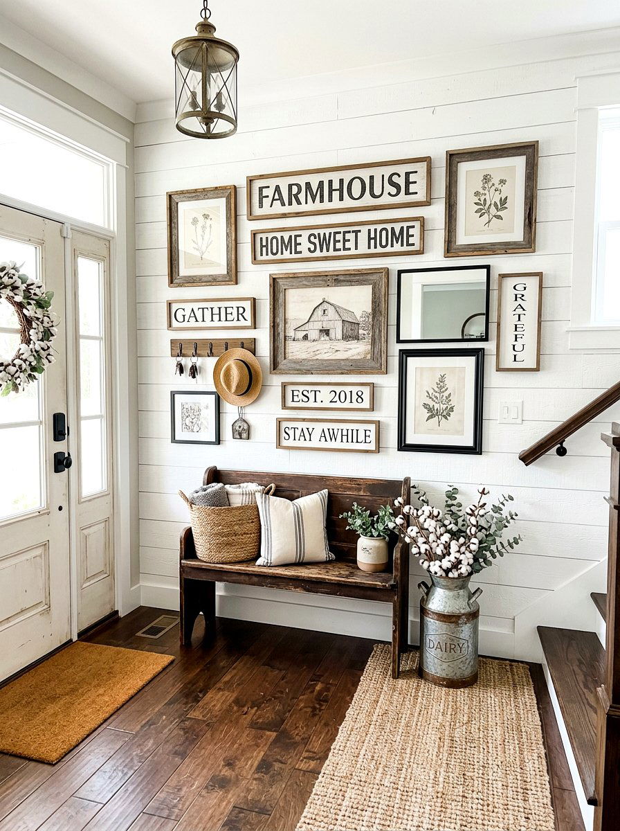 Rustic Farmhouse Gallery Wall - 30 vintage collage wall ideas