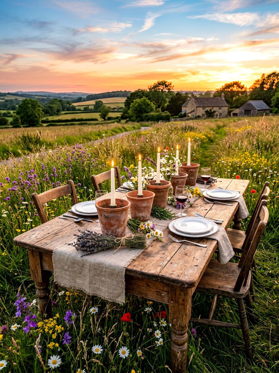 Rustic Farmhouse Garden Table - 30 candlelit garden dinner ideas