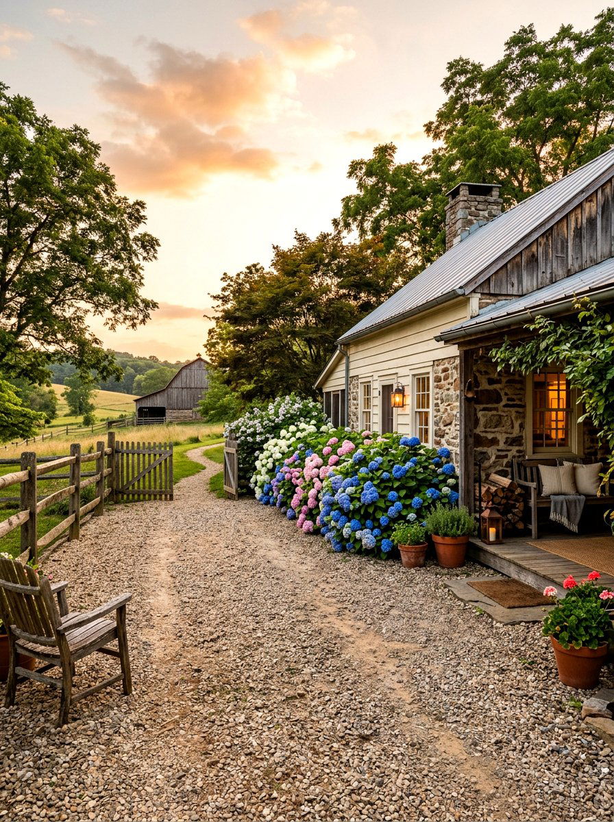 Rustic Farmhouse Gravel Yard - 30 gravel front yard landscaping ideas