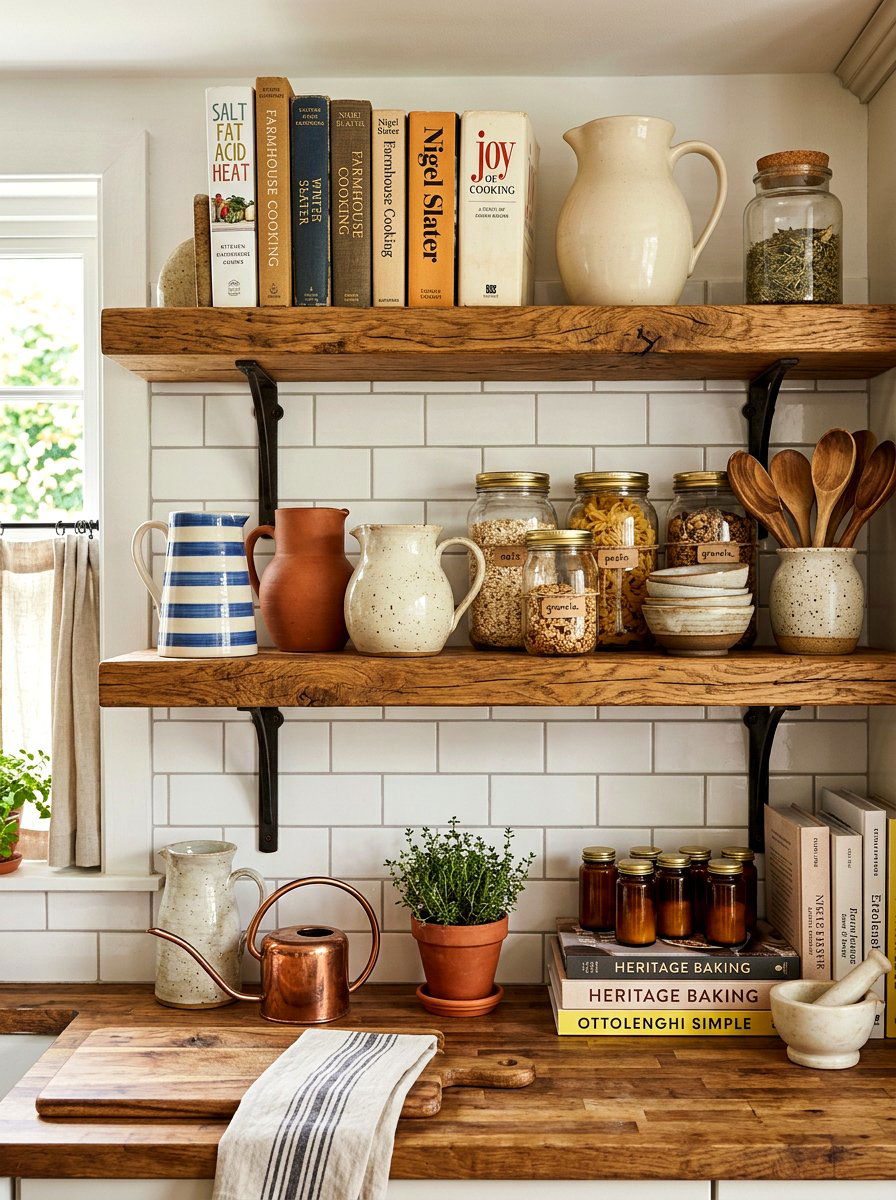 Rustic Farmhouse Kitchen Open Shelves - 30 bookshelf styling ideas