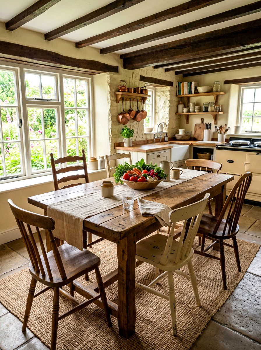 Rustic Farmhouse Kitchen Table - 30 cabbagecore kitchen ideas