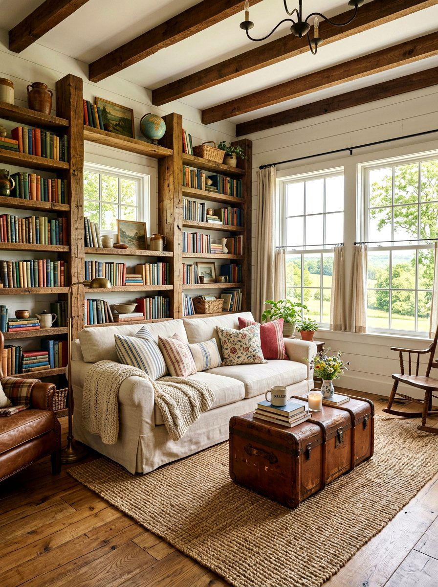 Rustic Farmhouse Library Design - 30 reading salon living room ideas