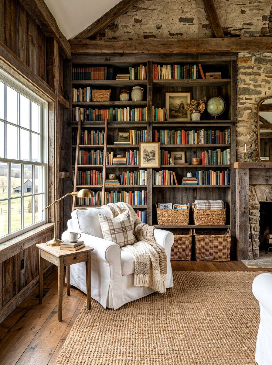Rustic Farmhouse Library - 30 reading room ideas
