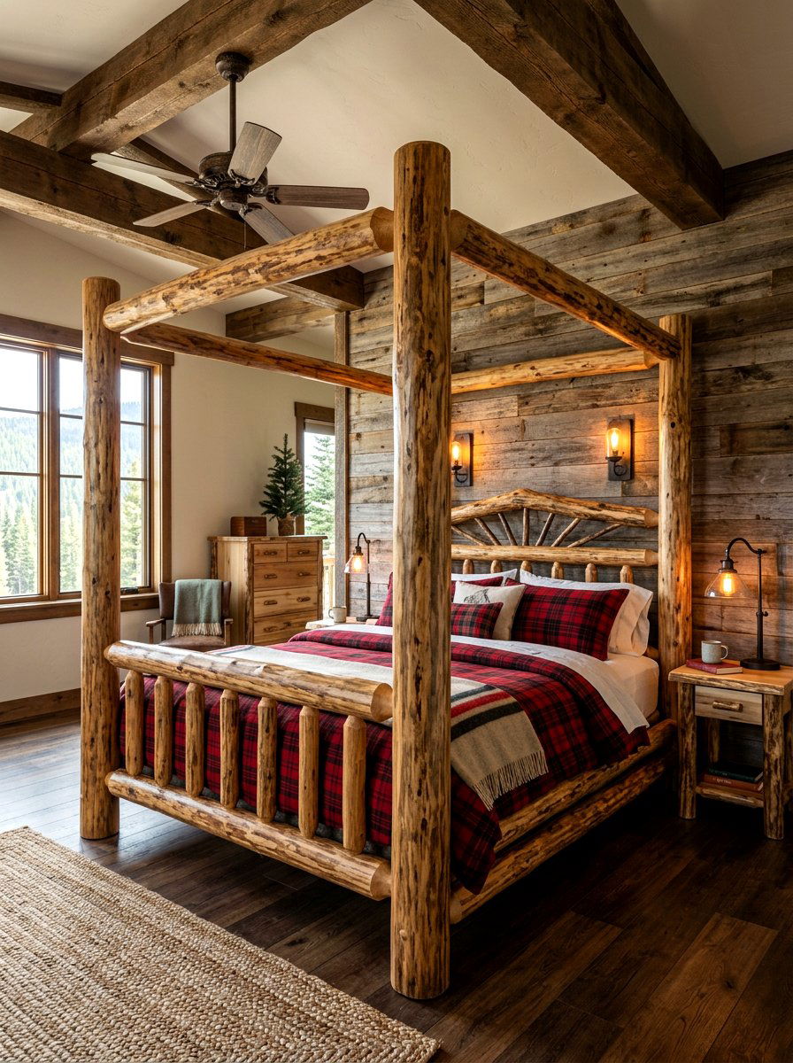 Rustic Farmhouse Log Poster Bed - 30 four poster bed ideas
