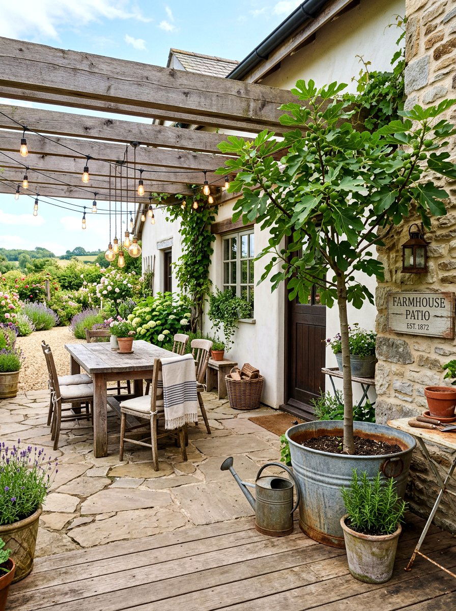 Rustic Farmhouse Patio Fig Tree - 30 fig tree patio ideas