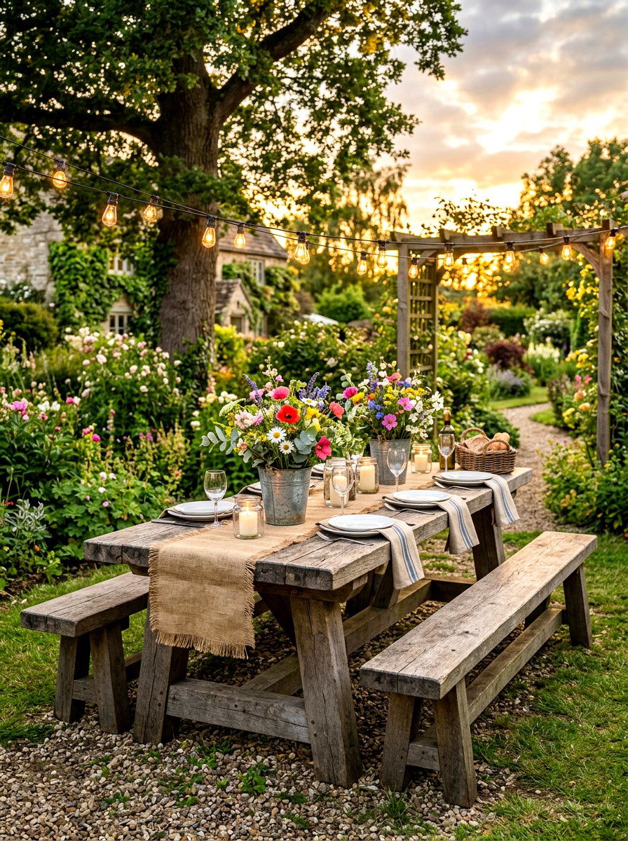 Rustic Farmhouse Picnic Table - 30 outdoor picnic table decor ideas