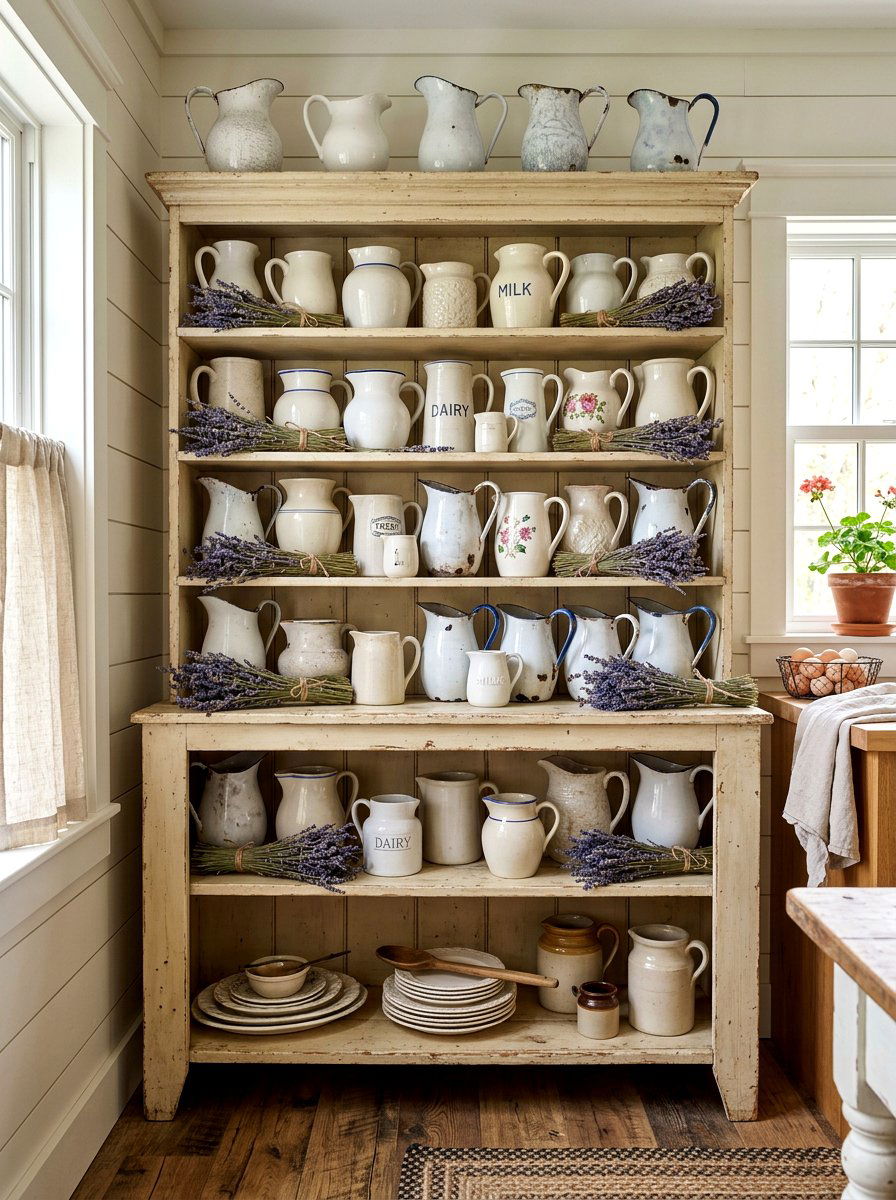 Rustic Farmhouse Pitcher - 30 glass cabinet decor ideas