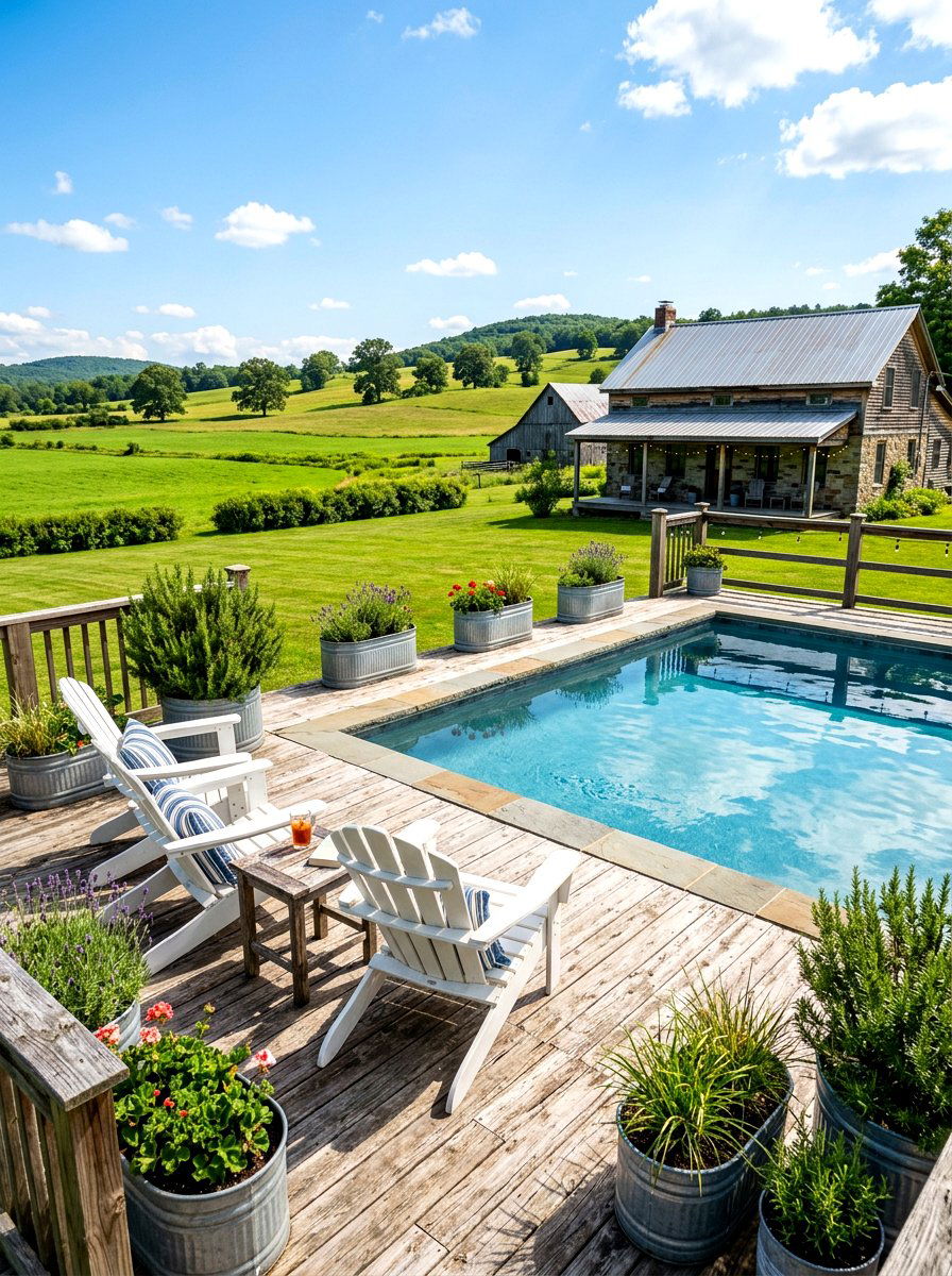 Rustic Farmhouse Pool Deck - 30 pool patio ideas