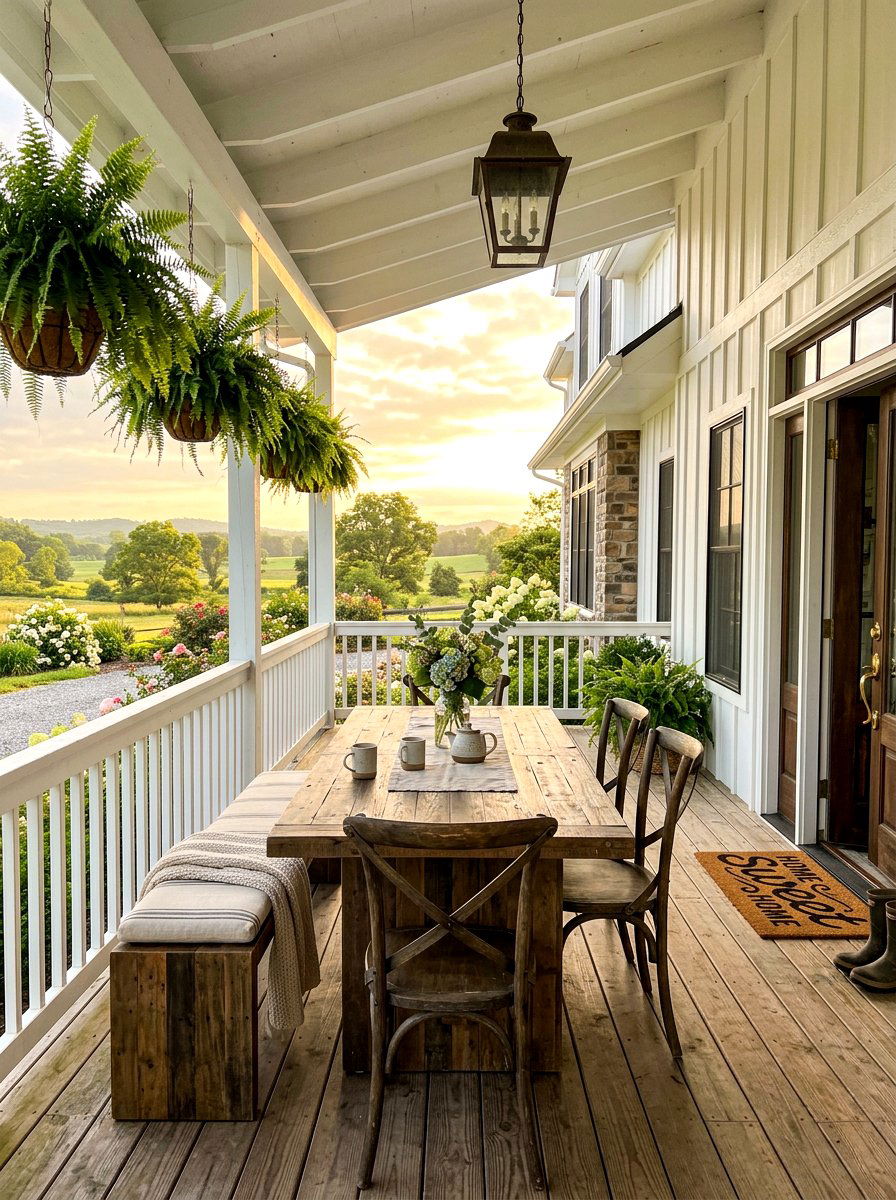 Rustic Farmhouse Porch - 30 outdoor breakfast nook ideas