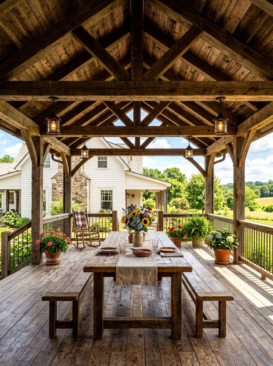 Rustic Farmhouse Porch - 30 covered deck dining ideas