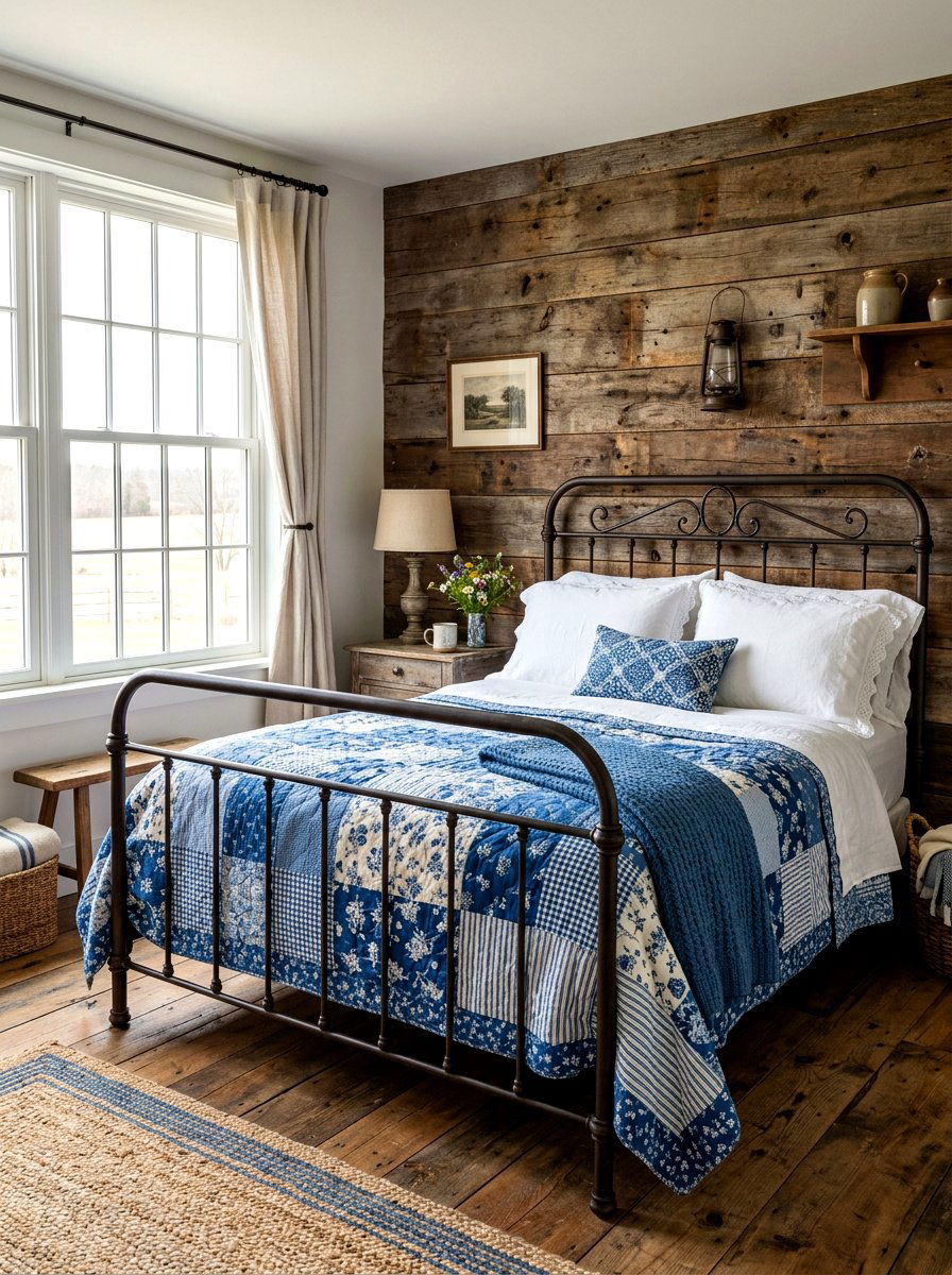 Rustic Farmhouse Quilted Bed - 30 cozy bedscape ideas