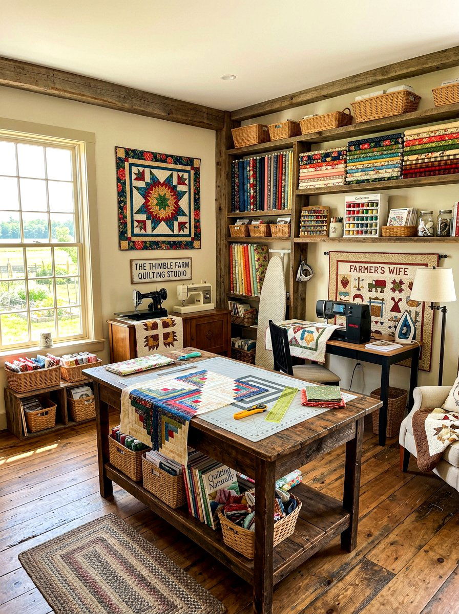 Rustic Farmhouse Quilting Studio - 30 quilting room ideas