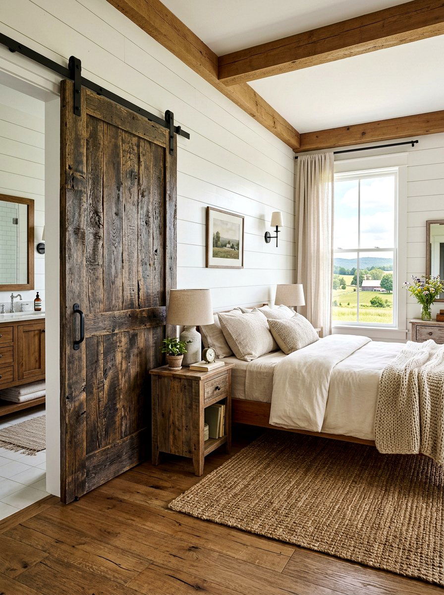 Rustic Farmhouse Sliding Door - 30 storybook bedroom ideas