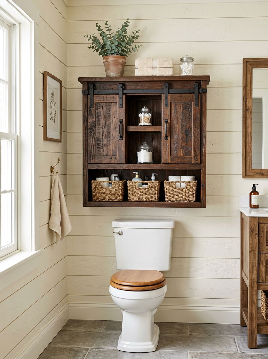 Rustic Farmhouse Storage Unit - 30 over toilet cabinet ideas