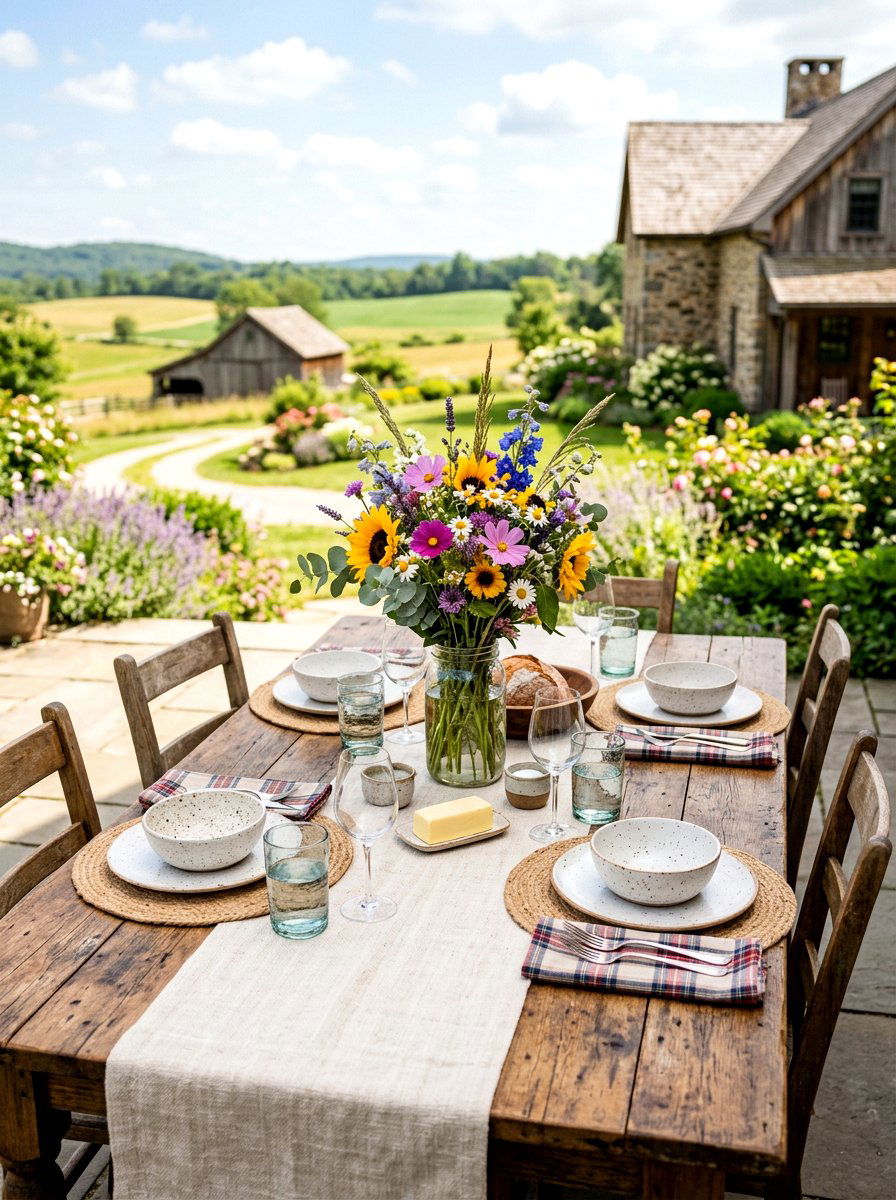 Rustic Farmhouse Table Setting - 30 layered table setting ideas