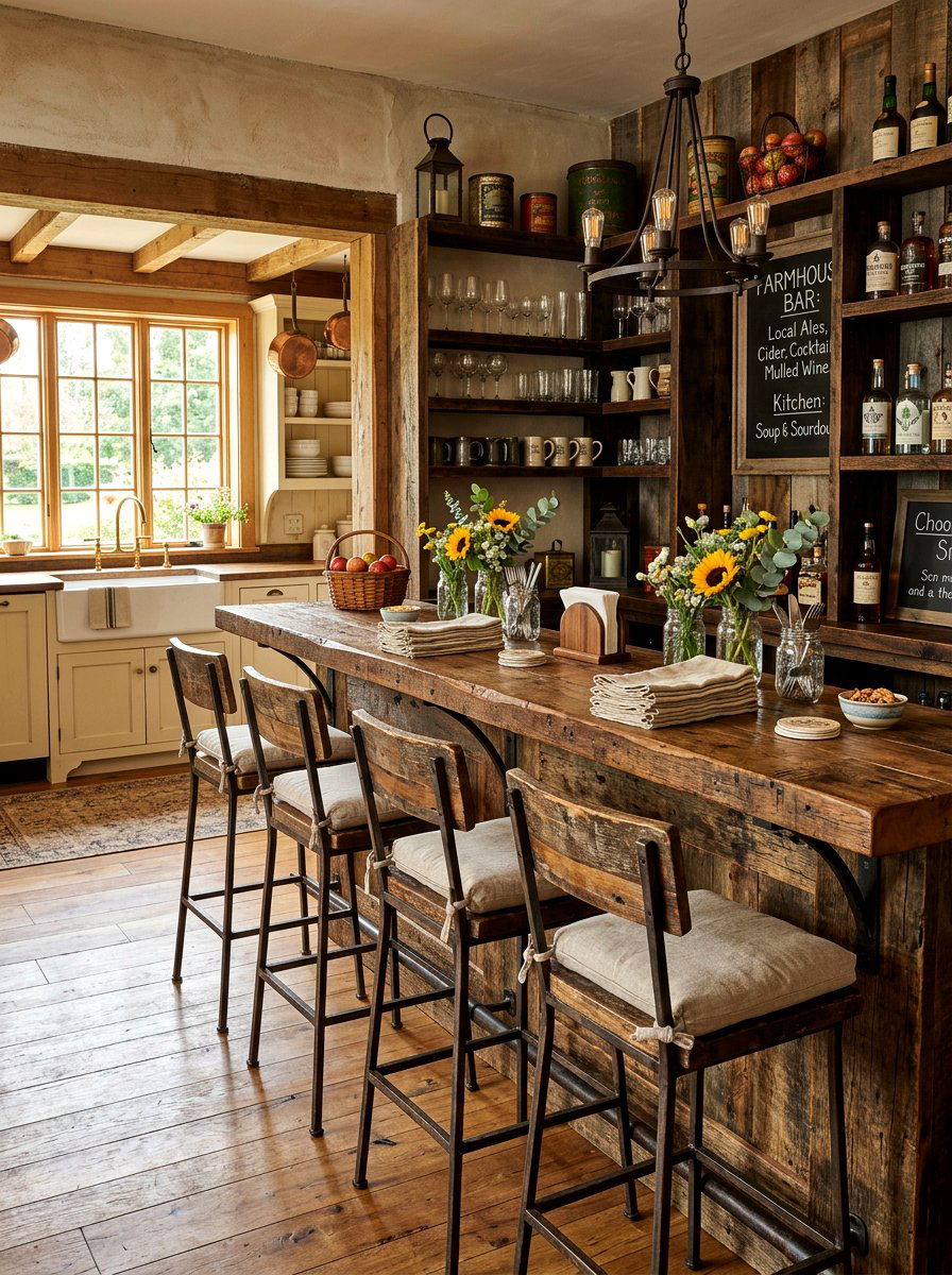 Rustic Farmhouse Wood Bar - 30 cocktail corner ideas