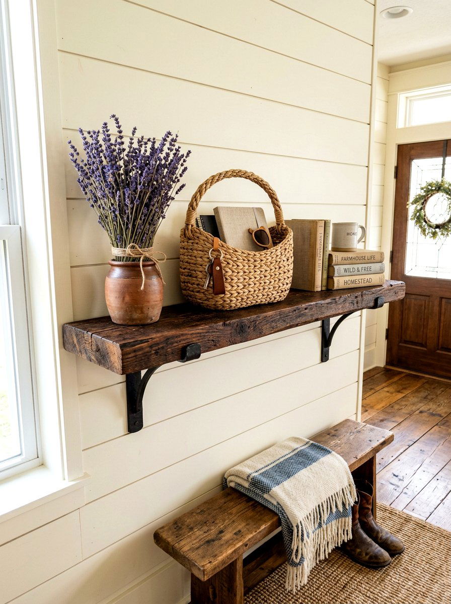 Rustic Farmhouse Wood Entry Shelf - 30 wall mounted entry shelf ideas aesthetic