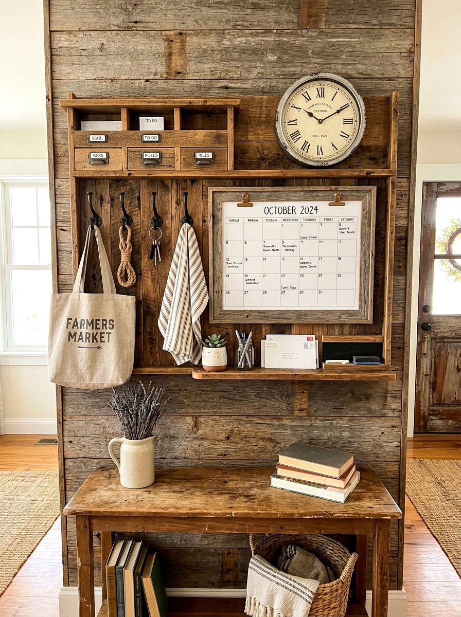 Rustic Farmhouse Wood Organizer - 30 family command center ideas