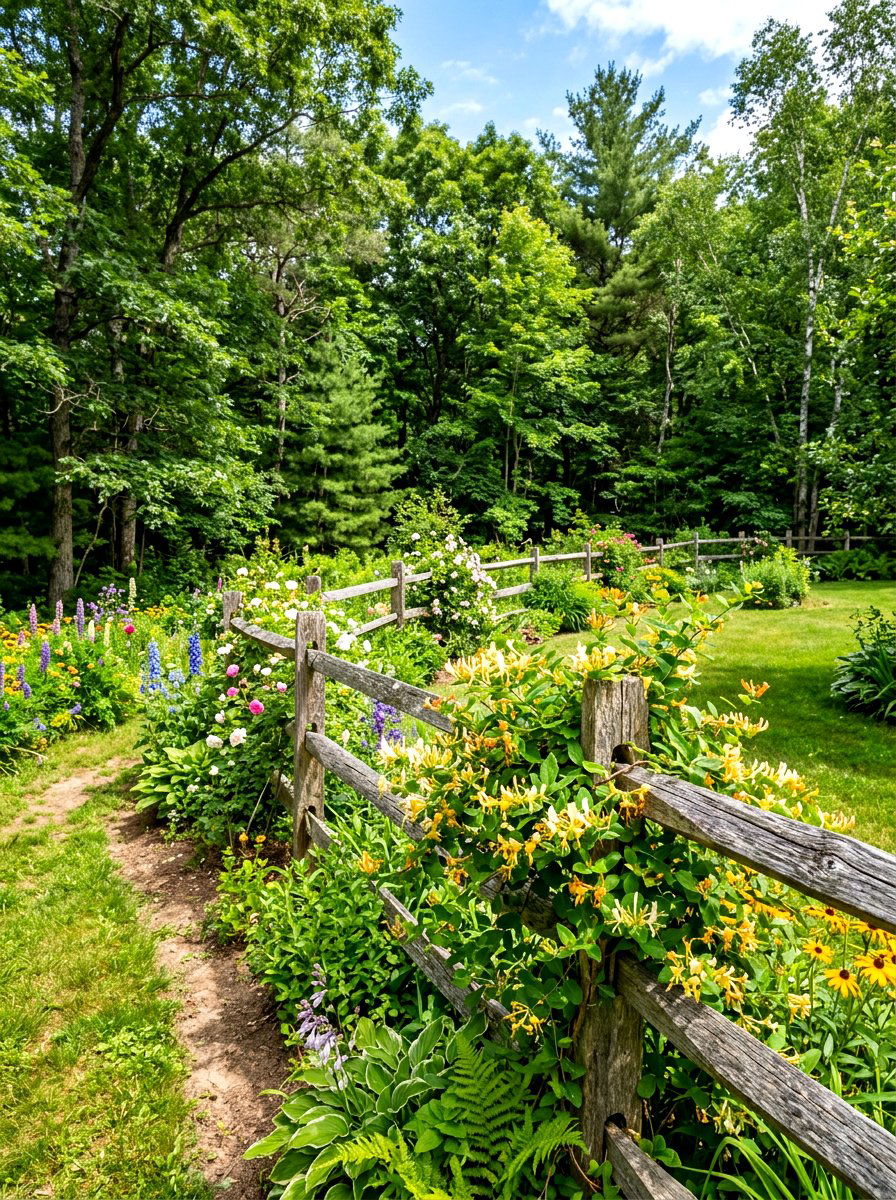 Rustic Fence - 30 woodland backyard landscaping ideas