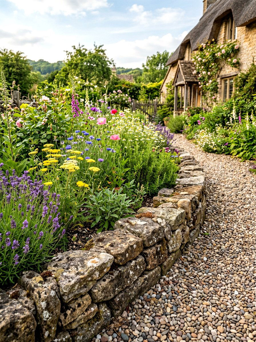 Rustic Fieldstone Garden - 30 rock mulch front yard ideas