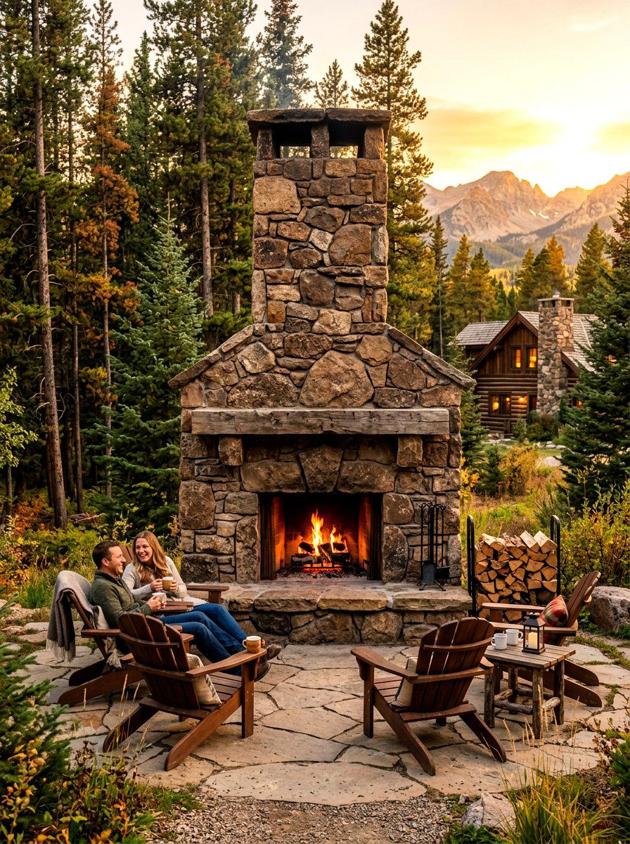 Rustic Fieldstone Outdoor Fireplace - 30 stone outdoor fireplace ideas
