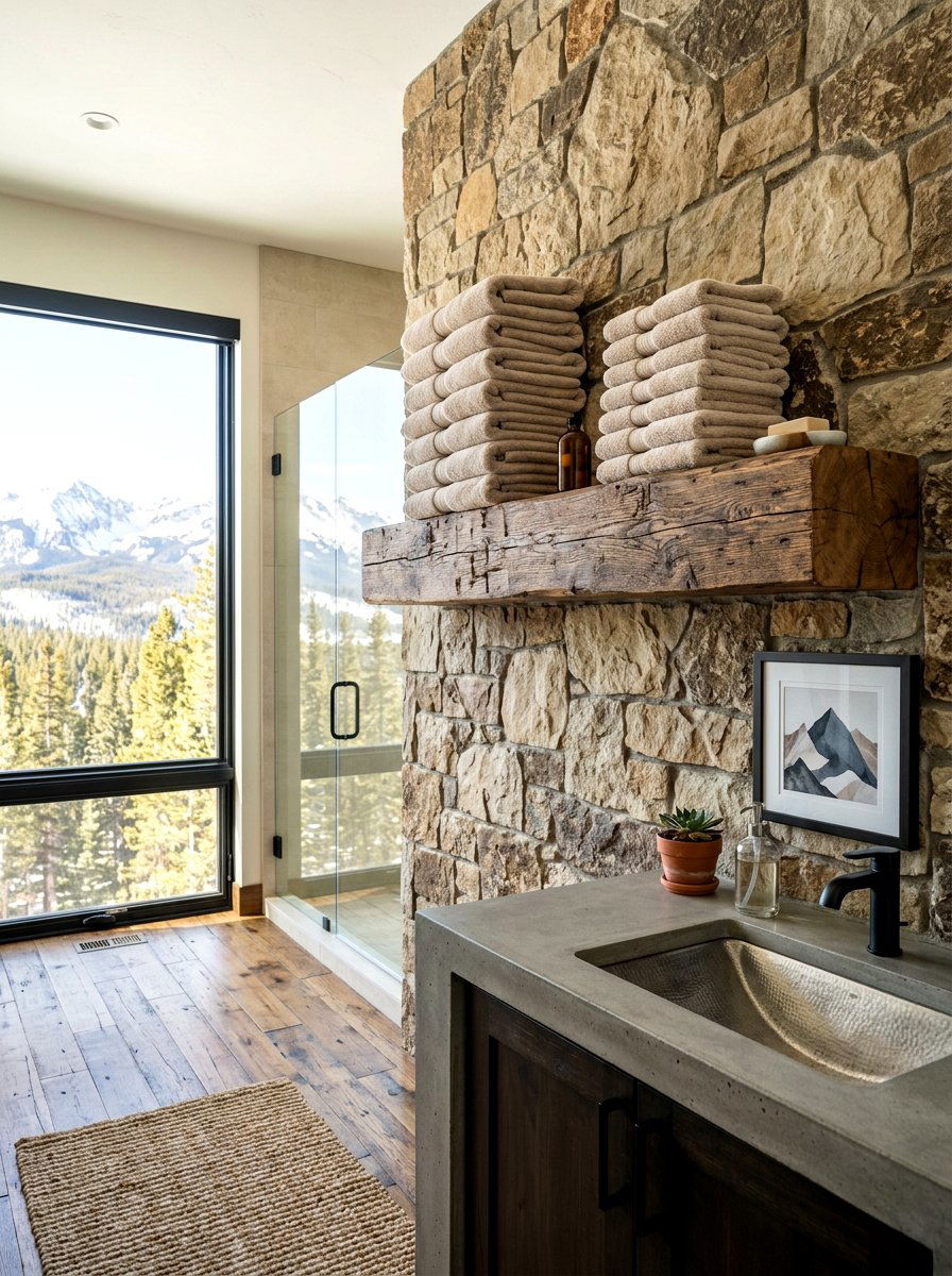 Rustic Floating Beam - 30 towel storage ideas
