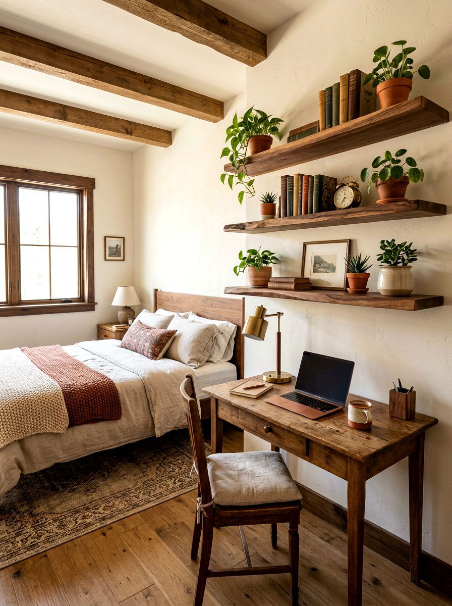 Rustic Floating Shelves - 30 rustic bedroom ideas