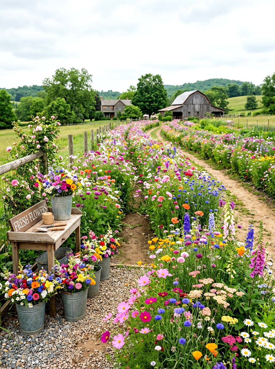 Rustic Flower Farm Style - 30 backyard cutting garden ideas