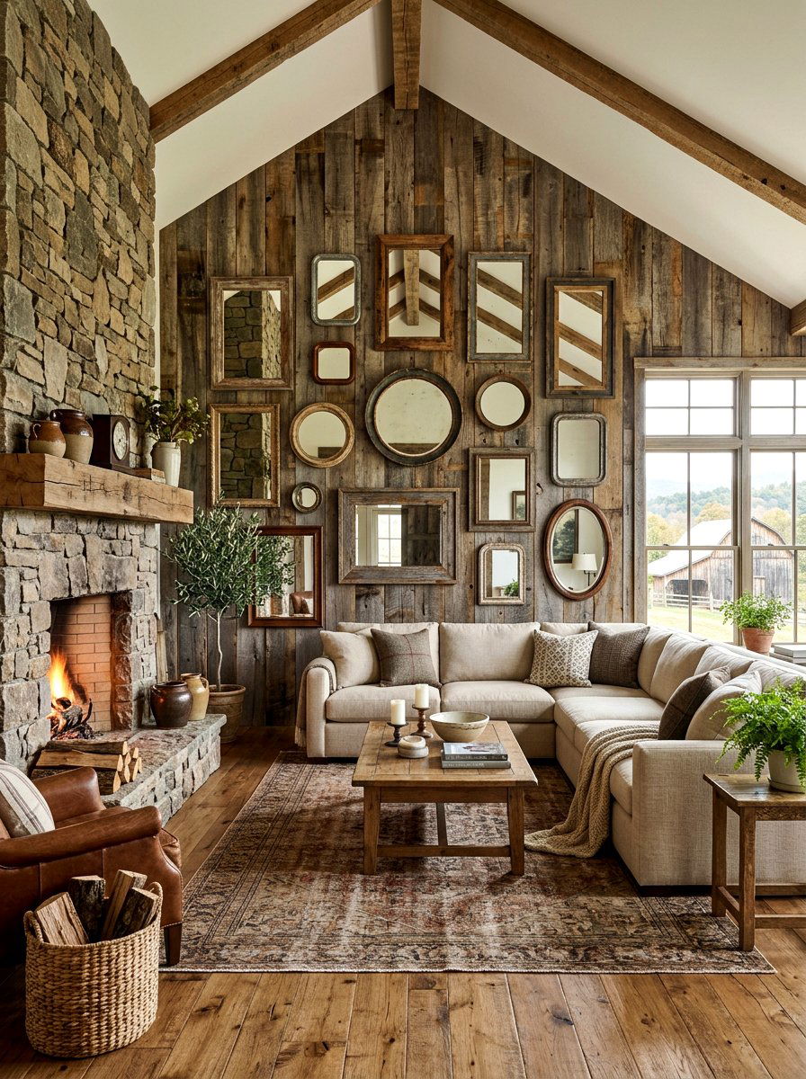 Rustic Framed Mirror Wall - 30 floor to ceiling mirror wall ideas