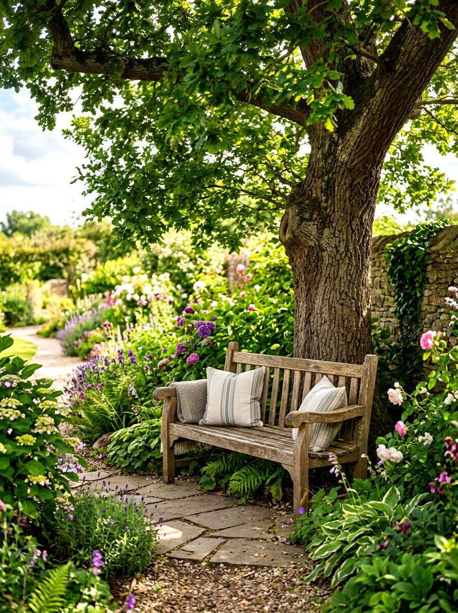Rustic Garden Bench - 30 cottage landscaping ideas
