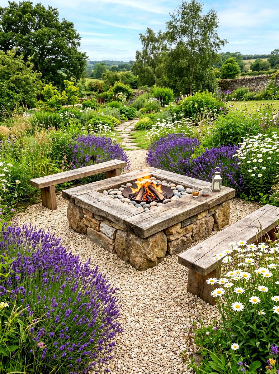 Rustic Garden Fire Table - 30 fire table patio ideas